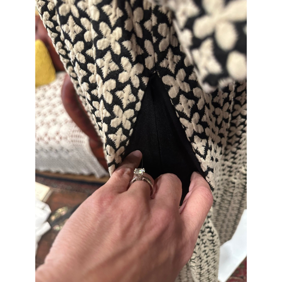 Polagram Boho Black Cream Floral Textured Puff Sleeve Tiered Babydoll Midi Dress - Picture 5 of 13